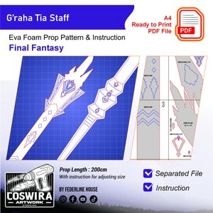 Graha Tia Staff Prop Template – EVA Foam Muster Inspiriert von Final Fantasy XIV für Cosplay & DIY Builds