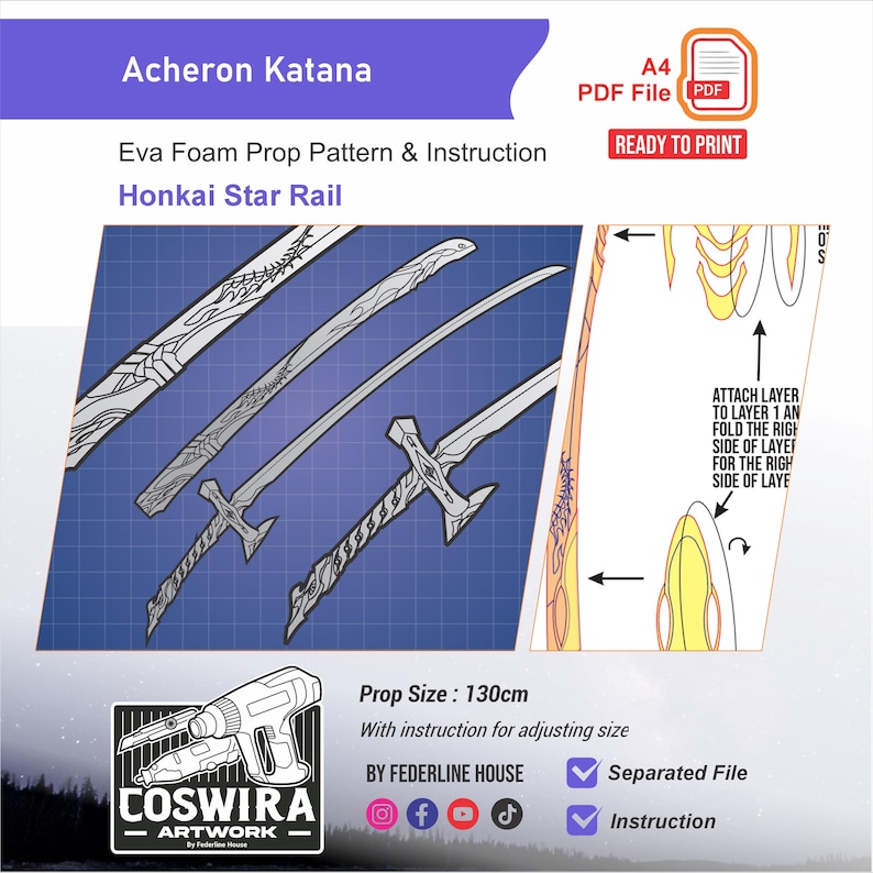 Acheron Katana EVA Foam Pattern PDF – Honkai Star Rail Inspired Cosplay ...
