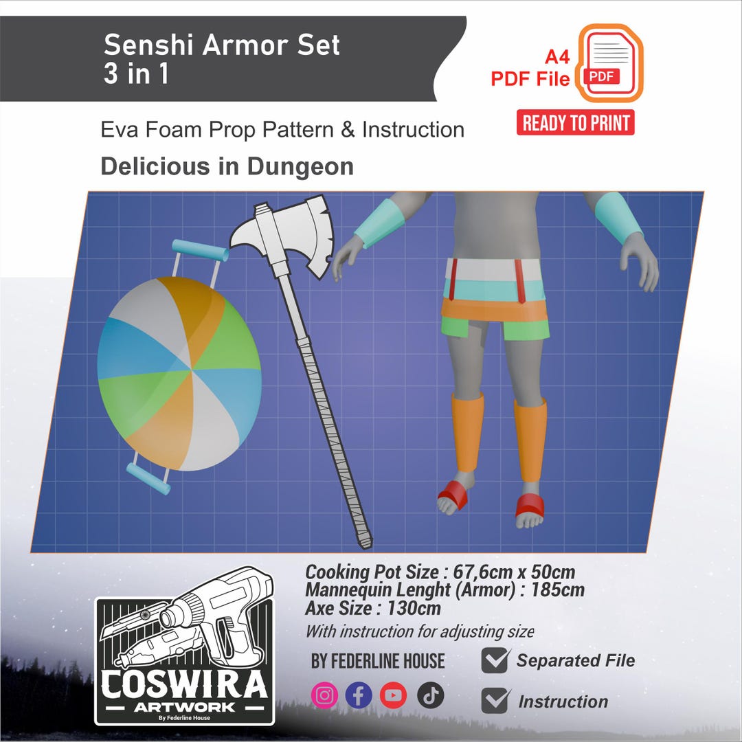 Senshi Armor Set 3-in-1 EVA Foam Pattern PDF – Armor, Axe & Cooking Pot ...