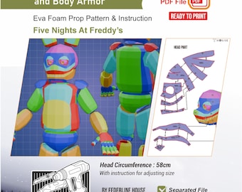 Szablon wzoru na hełm i pancerz maskotki Springtrap Spring Bonnie z pianki EVA do cosplayu inspirowany Five Nights at Freddy's