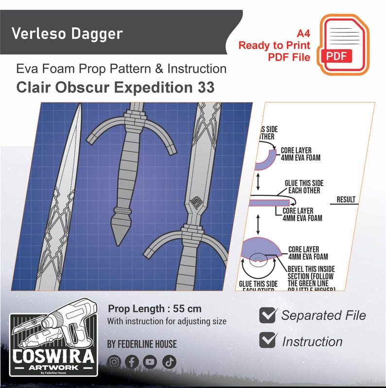 Verleso Dagger Prop Pattern Template – EVA Foam Pattern for Cosplay ...