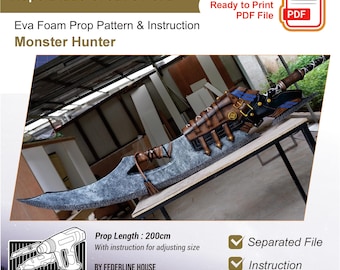 Hope Blade Prop Template + Video – EVA Foam Sword Pattern Inspired by Monster Hunter for Cosplay & DIY Builds (PDF Download)