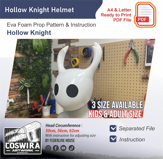 Hollow Knight Helmet Mask Prop Template + Video – EVA Foam Pattern Inspired by Hollow Knight - You Can Change The Eye - Instruction Included