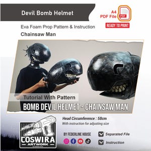 Szablon wzoru na hełm diabła Reze Bomb – wzór z pianki EVA do cosplayu i majsterkowania