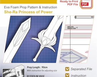 Patrón de la espada de Shera: plantilla de goma EVA para cosplay y proyectos DIY inspirados en She-Ra y las Princesas del Poder.