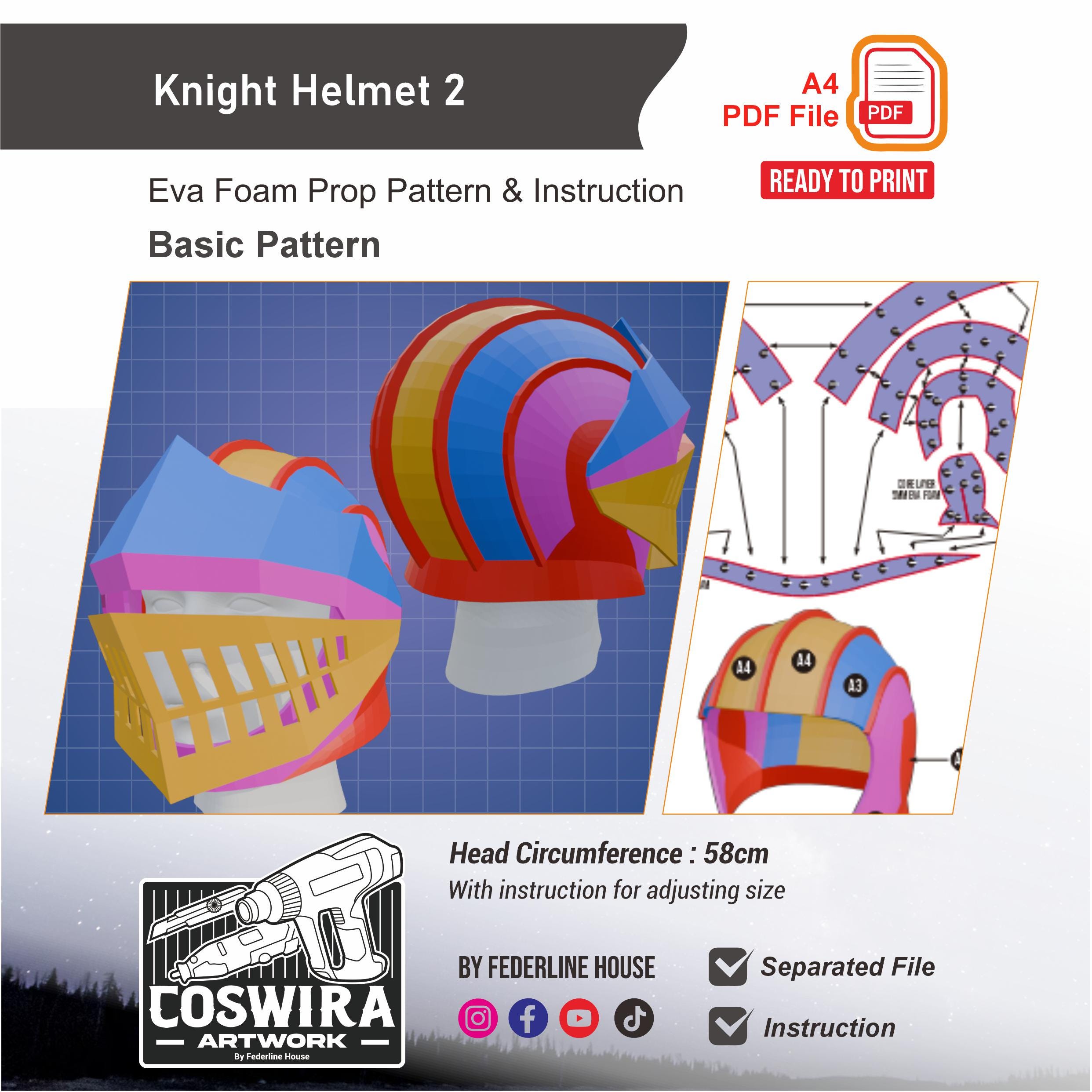 Basic Knight Helmet No. 2 Prop Pattern Template – EVA Foam Pattern for ...