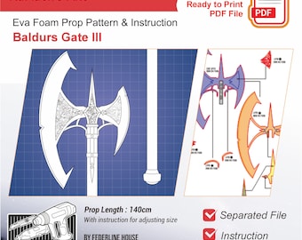 Karlach-Axt-Requisiten-Schnittmuster – EVA-Schaumstoffmuster für Cosplay und DIY-Projekte, inspiriert von Baldur’s Gate 3