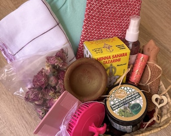 Moroccan hammam set, Akr Fassi, Black soap, Hammam, Moroccan Spa, Kessa, , Natural body care, Spa at home, oriental beauty box, Gift for her