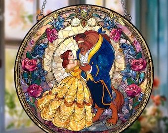 魔法のバラ | 美女と野獣 | ステンドグラスパネル | ロマンチックな
