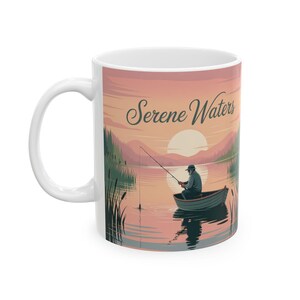 Fishing Ceramic Mug, Serene Man on Lake, Coffee Cup, Tea Mug, Fisherman Gift, Outdoor Enthusiast, Father&#39;s Day Present