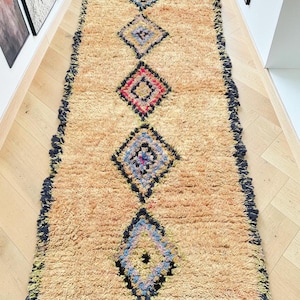 Shaggy Berber Rug 280x110 cm - Thick Wool Moroccan Rug with Diamond Pattern - Soft Handmade Hallway Runner - Boho Home Decor Tizart