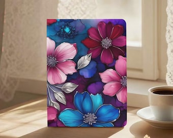 Custodia per iPad con fiori rosa e blu, con portapenne, per iPad 2025 Air 7 M3 A16 11 2024 Air 6/5 M2 Pro 11" 13" 12,9" 2022 10th Mini 7/6
