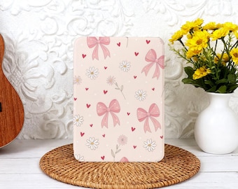 Bow Flowers Cute Pink Kindle Case with Hand Strap for Paperwhite 12th Gen Kindle 12th/11th/10th Gen Custom Clear Back Kindle 2024 Case Cover