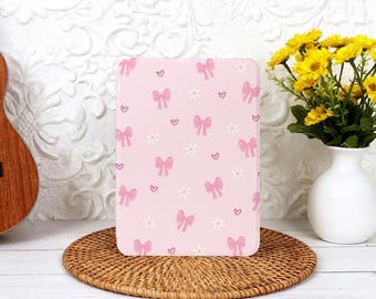 Pink Bow Heart Floral Kindle Case with Hand Strap for Paperwhite 12th Gen Kindle 12th/11th/10th Gen Custom Clear Back Kindle 2024 Case Cover