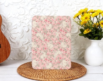 Pink Flowers Cute Bunny Kindle Case with Hand Strap, Paperwhite 12th 7" Kindle 12th/11th/10th Gen Colorsoft Custom Kindle 2024 Case Cover