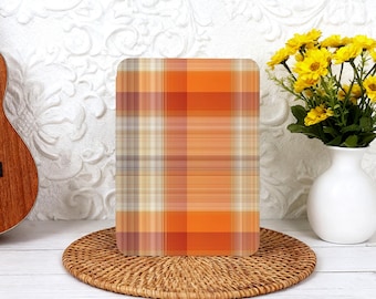 Capa para Kindle Tartan Laranja Retro com Alça de Mão para Kindle Paperwhite 12ª Geração 12ª/11ª/10ª Geração com Parte Traseira Transparente Personalizada 2024