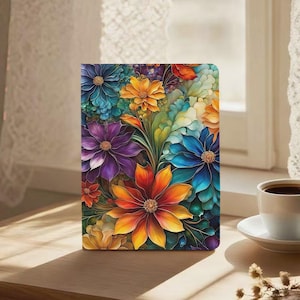 Färgglatt blommönster iPad-skal med pennhållare iPad 2025 Air 7 M3 A16 11 2024 Air 6/5 M2 Pro 11" 13" 12.9" 2022 10th Mini 7/6-skal