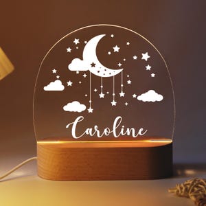 Moon Stars Clouds Custom Name Baby Night Light, Baby Girls Boys Toddler Bedroom Bedside Night LED Lamp, Kids Nursery Decor, New Baby Gift