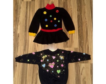 VTG 5/6 Nannette Co-Star USA Mädchen Kleid Hemd Lot Neon Glitzer-Knopf