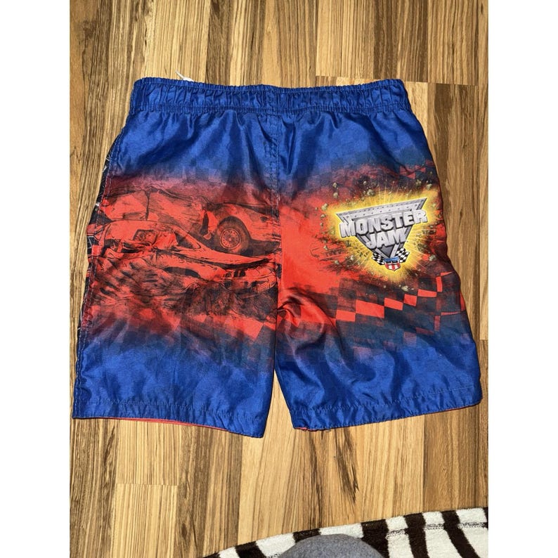 MONSTER JAM Y2K Boys Grinder Max D Monster Trucks Swim Trunks Sz XS 4/5 Lot image 5
