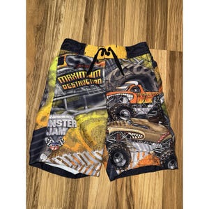 MONSTER JAM Y2K Boys Grinder Max D Monster Trucks Swim Trunks Sz XS 4/5 Lot image 6