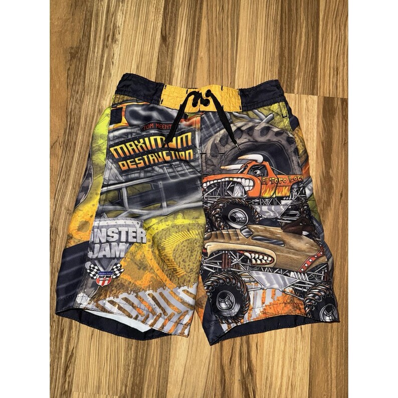 MONSTER JAM Y2K Boys Grinder Max D Monster Trucks Swim Trunks Sz XS 4/5 Lot image 6