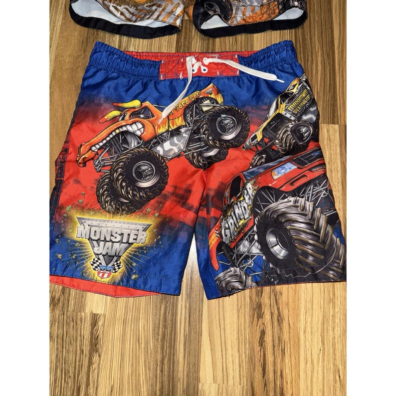 MONSTER JAM Y2K Boys Grinder Max D Monster Trucks Swim Trunks Sz XS 4/5 Lot image 2