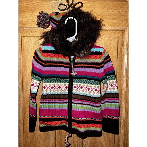 GAP Girls Y2K 2T Sweater Hoodie Full Zip 07/2009 Faux Fur EUC 