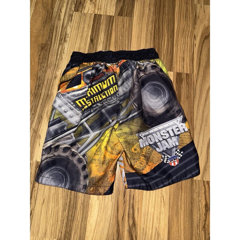 MONSTER JAM Y2K Boys Grinder Max D Monster Trucks Swim Trunks Sz XS 4/5 Lot image 9