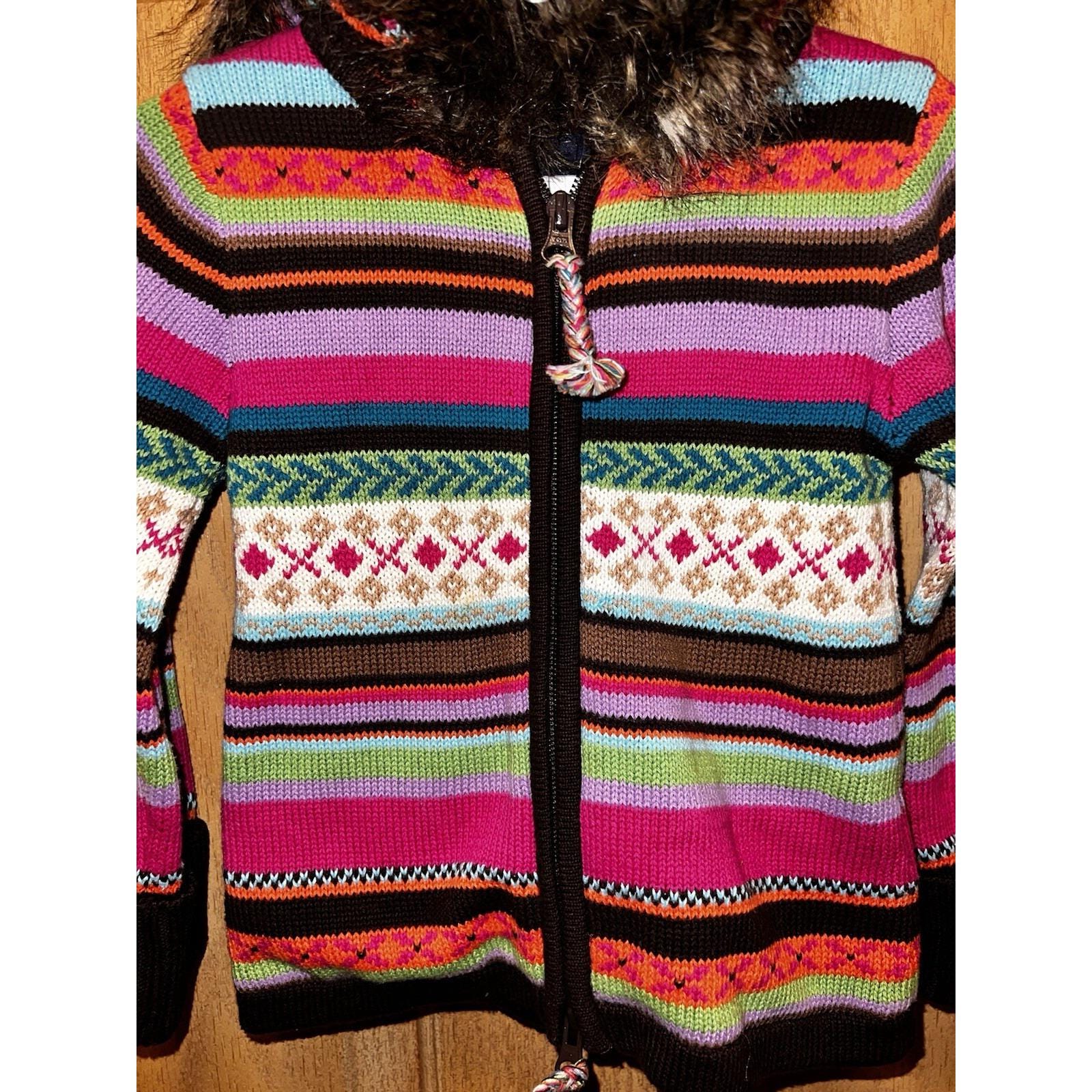 GAP Girls Y2K 2T Sweater Hoodie Full Zip 07/2009 Faux Fur EUC