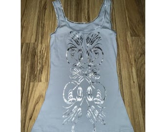 VTG Nike SELTEN Frauen Große Tank Top Blau Silber Gerippte ausgestattet Tribal Tinte