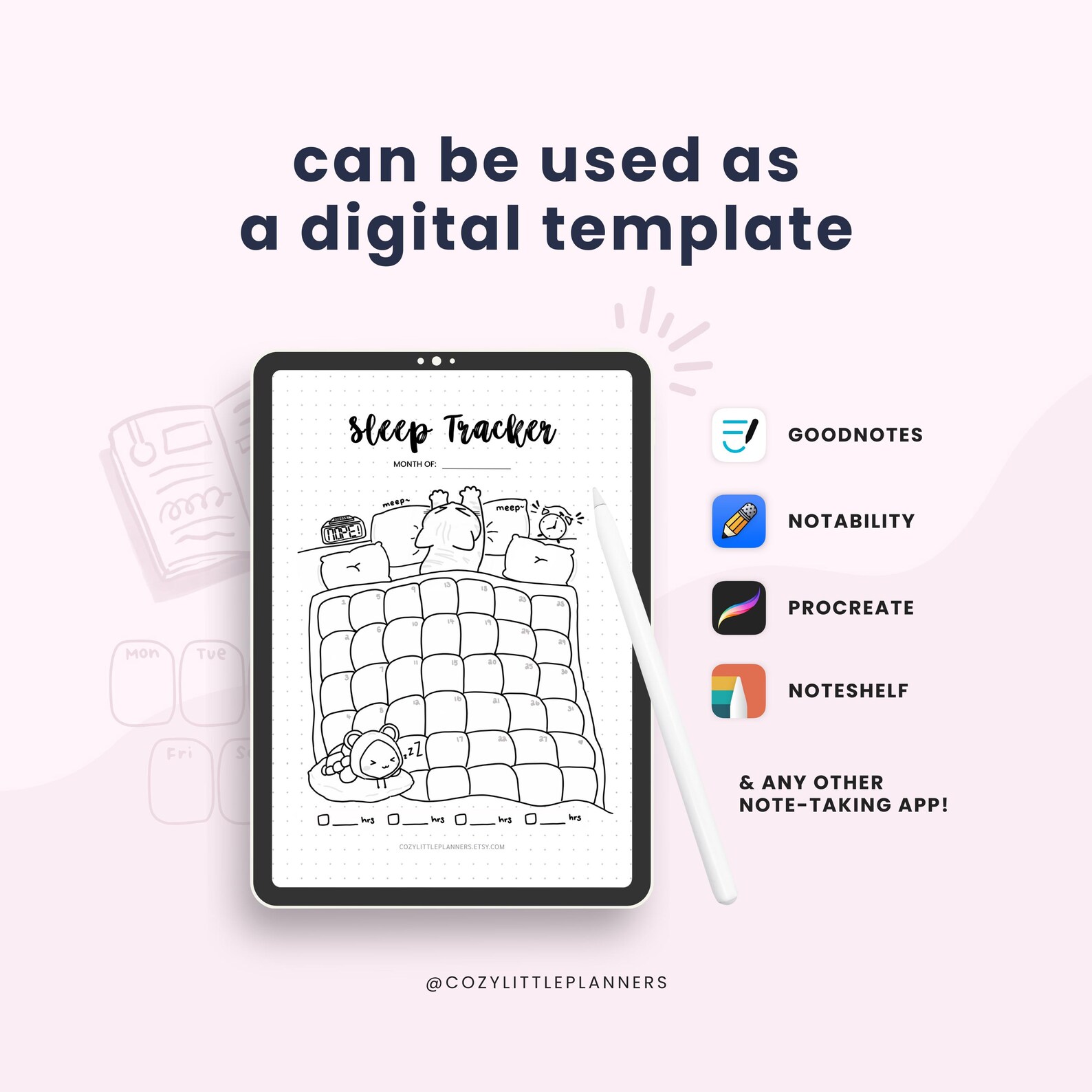 Monthly Sleep Tracker - Premade Printable Bullet Journal Page, Cute Cat ...