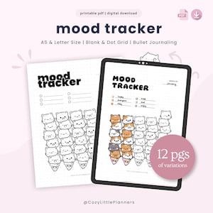 Printable Monthly Mood Tracker, Premade Bullet Journal Page, Mood Journal Page for Mental Wellness, Bujo Template, Editable Journal Template