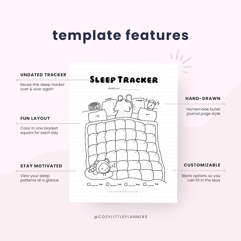 Monthly Sleep Tracker - Premade Printable Bullet Journal Page, Cute Cat ...