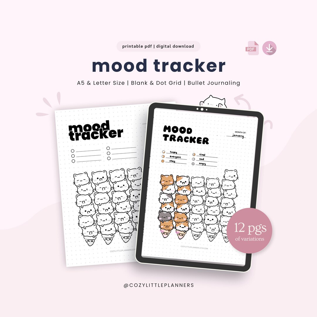 Printable Monthly Mood Tracker, Premade Bullet Journal Page, Mood ...