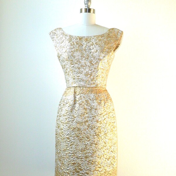 vintage 1960s Dress // Silver & Gold Brocade Wiggle Dress