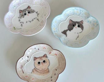 Prato de sobremesa de cerâmica em formato de gato – Prato em formato de flor com gatinho, presente ideal para o Dia dos Pais