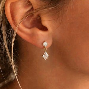 Art Deco Kristall Ohrringe, vergoldeter Tropfen, runder Ohrstecker mit kubischen Zirkonia, klare Drachen Edelstein, minimalistische Hochzeit Schmuck, Geschenk