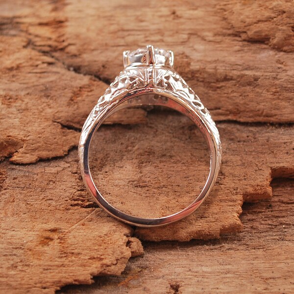 Antique style engagement ring in sterling silver