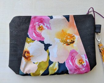 Floral Sunshine Wristlet with gray cork