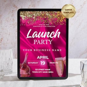 Pink Glam Launch Party Flyer Template | New Business Opening Flyer | Editable Canva Design | Printable Digital Download