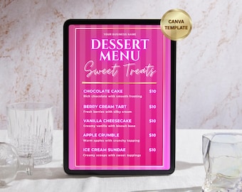 Dessert Menu Template | Pink Sweet Treats Design for Restaurants, Cafes, Birthdays, Events | Printable Digital Download A4, US, 5x7