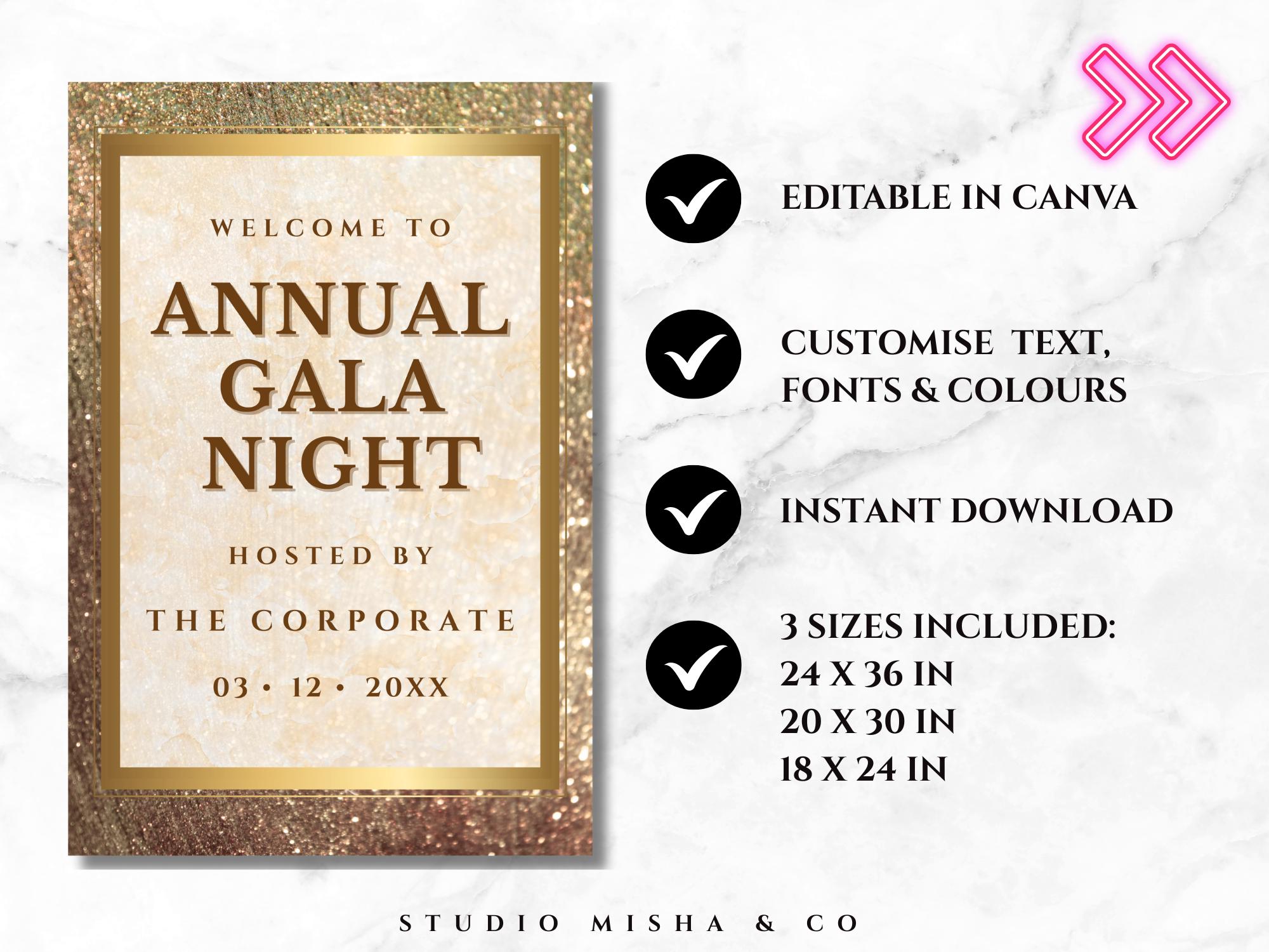 Event Welcome Sign Template | Black Tie Gala Awards Party Gold Poster ...
