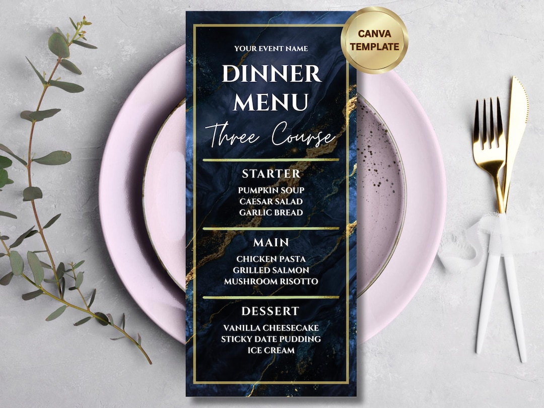 Formal Dinner Menu Template | Black Tie Corporate Event | Royal Blue ...