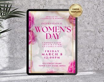 International Women's Day Template | Corporate & Beauty Floral Flyer | Editable Canva Design Invite | Printable Digital Download