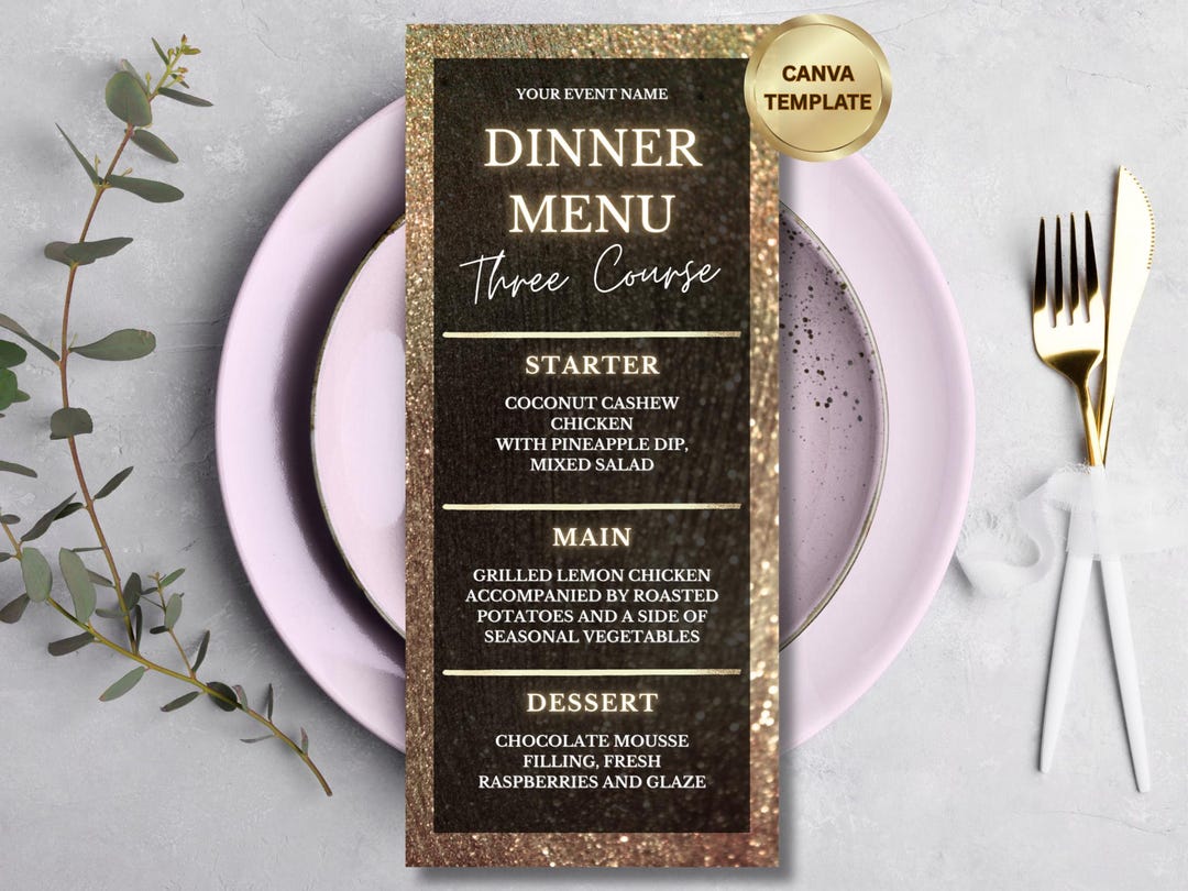 Formal Dinner Menu Template Black Tie Corporate Event Restaurant 