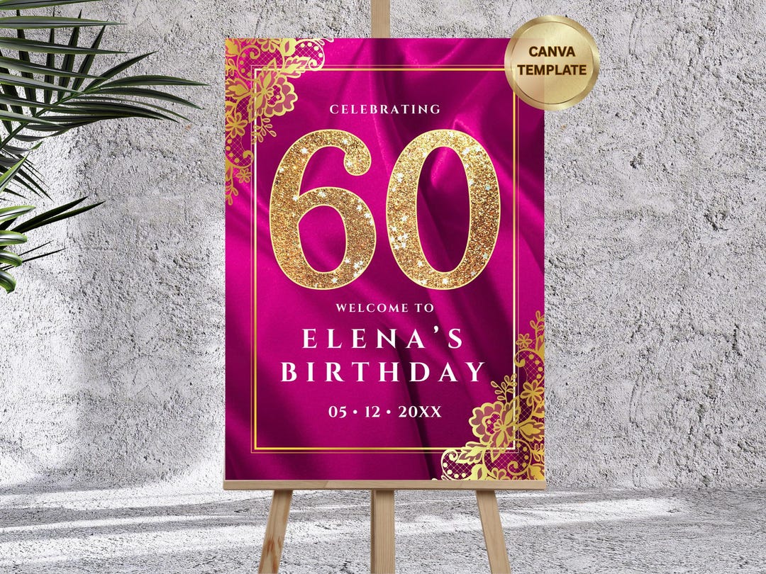 60th Birthday Welcome Sign Template | Fuchsia Gold Event Poster ...