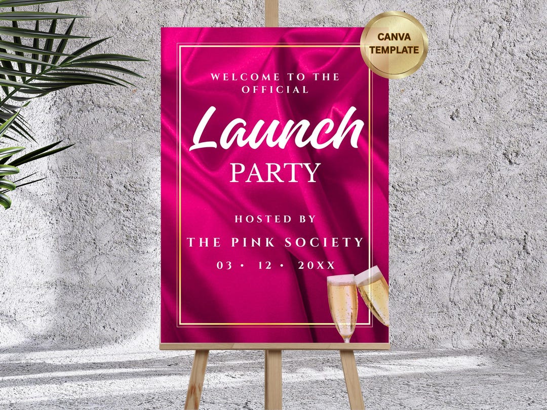 Event Welcome Sign Template | Glam Pink Opening Launch Party Poster ...