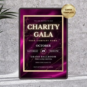 Charity Gala Event Template Invitation | Corporate Fundraising Formal Invite | Editable Digital Canva Design