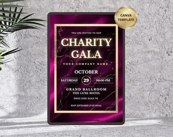 Charity Gala Event Template Invitation | Corporate Fundraising Formal Invite | Editable Digital Canva Design